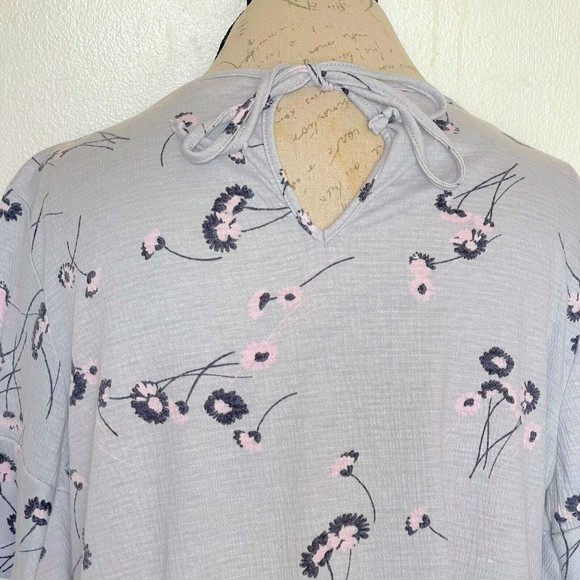 Lc Lauren Conrad Womens Blouse Floral Textured Thermal Tied Back Size Large - Picture 5 of 12